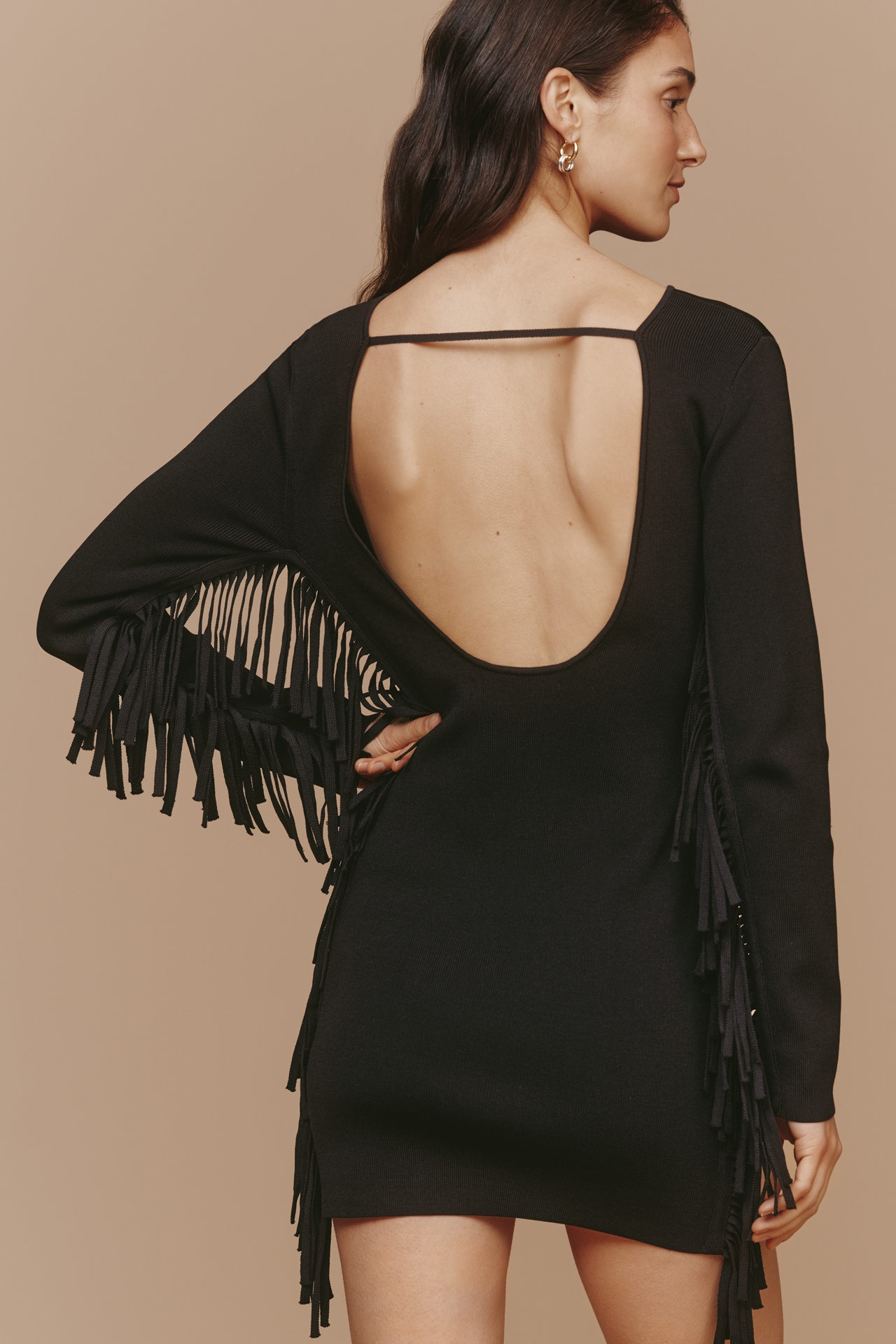 Endless Rose Long-Sleeve Fringe Sweater Mini Dress