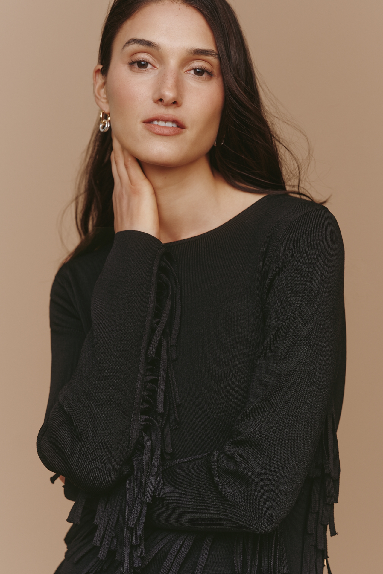 Endless Rose Long-Sleeve Fringe Sweater Mini Dress