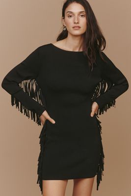 Endless Rose Long-Sleeve Fringe Sweater Mini Dress
