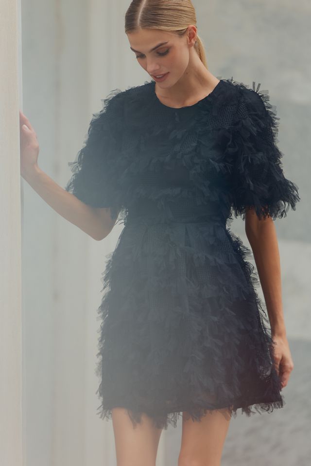 Endless Rose Short-Sleeve Faux-Feather Mini Dress #1