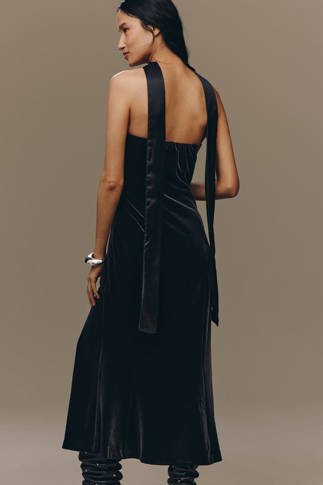 Endless Rose Strapless Scarf Velvet Slim Midi Dress #1