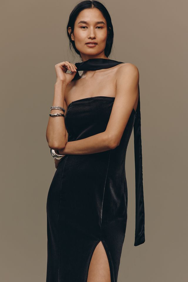 Endless Rose Strapless Scarf Velvet Slim Midi Dress #2