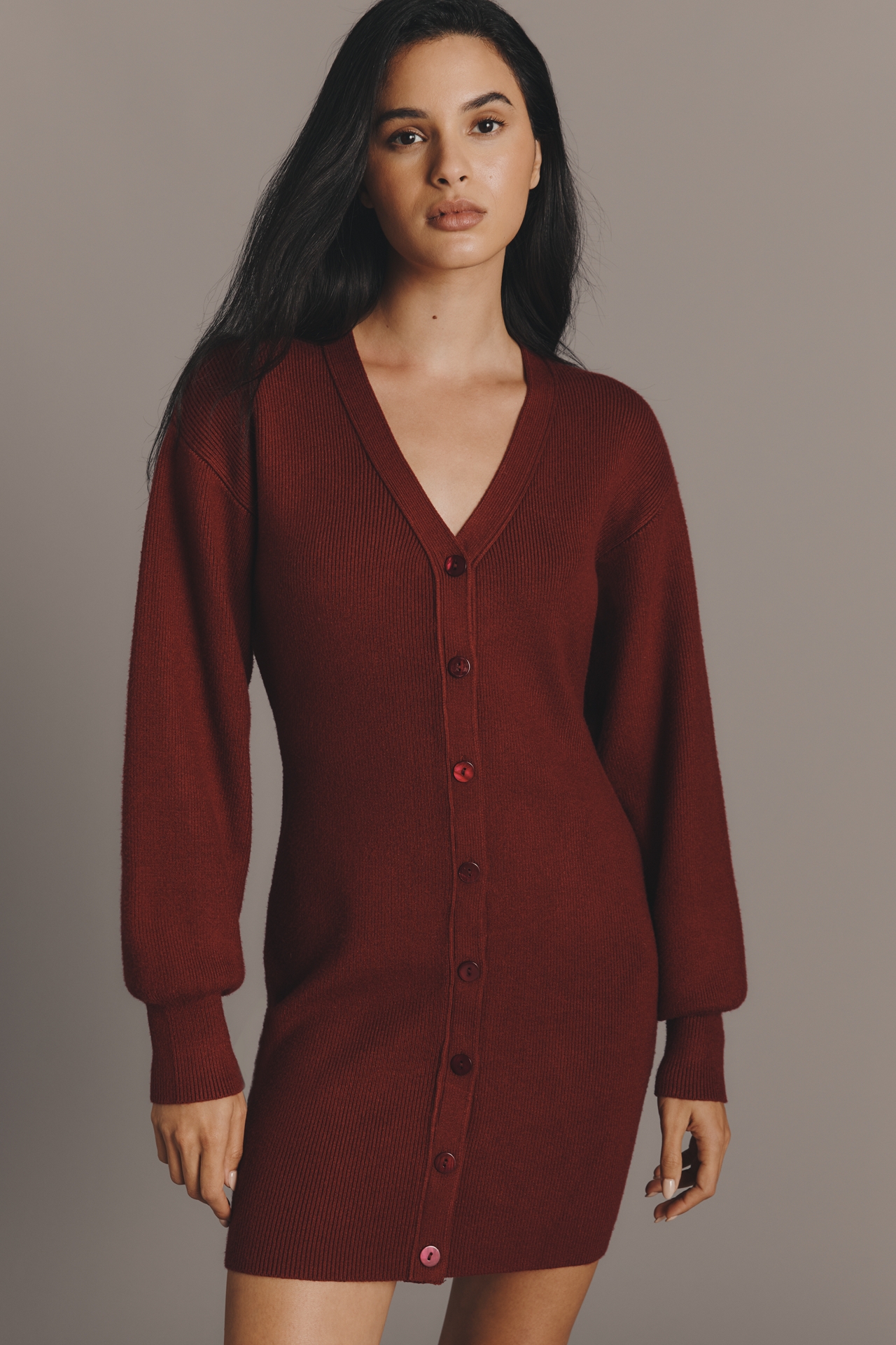 English Factory Long-Sleeve V-Neck Button-Front Dress