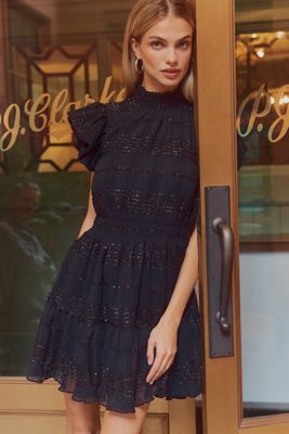 Endless Rose Short-Sleeve Mock-Neck Belted Mini Dress