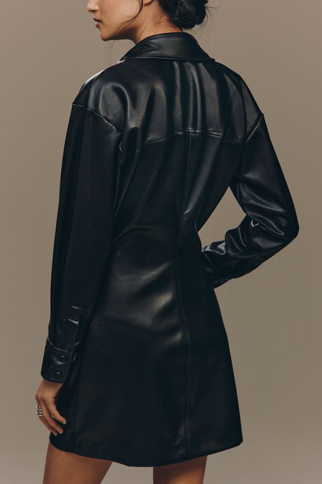 English Factory Long-Sleeve Faux Leather Mini Shirt Dress #1