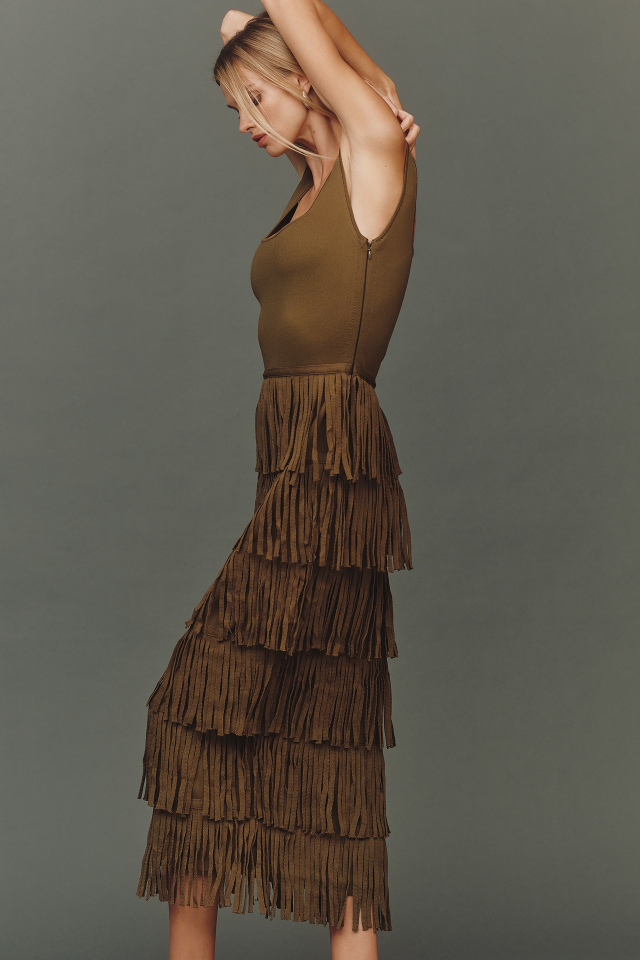 Endless Rose Square-Neck Fringe Slim Maxi Dress