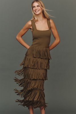 Endless Rose Square-Neck Fringe Slim Maxi Dress