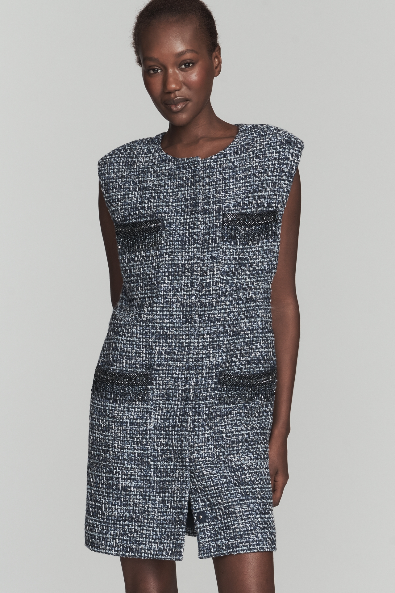 Endless Rose Sleeveless Tweed Mini Dress