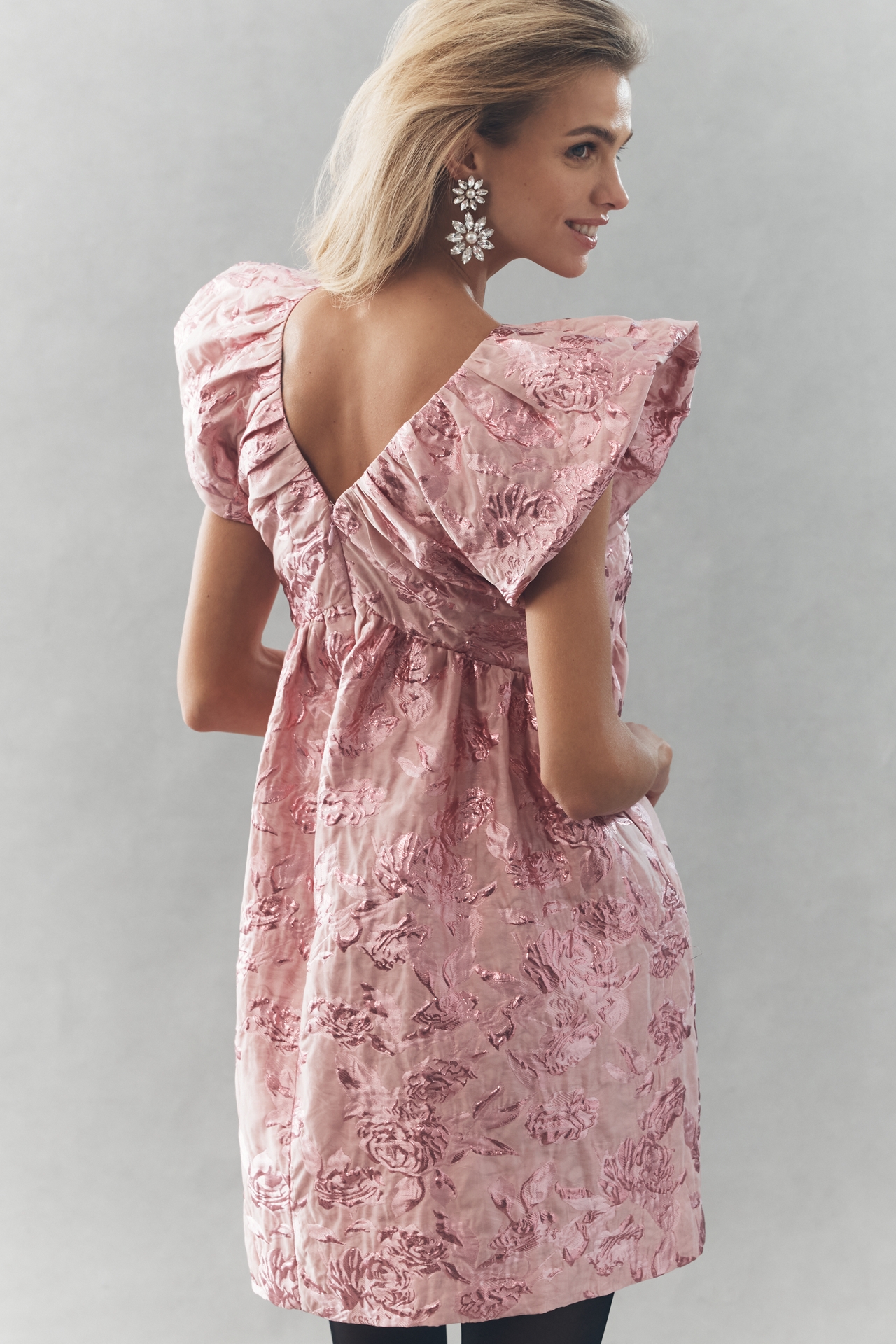 Endless Rose Babydoll Jacquard Bow Mini Dress