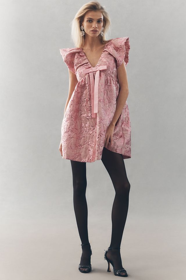 Endless Rose Babydoll Jacquard Bow Mini Dress #2