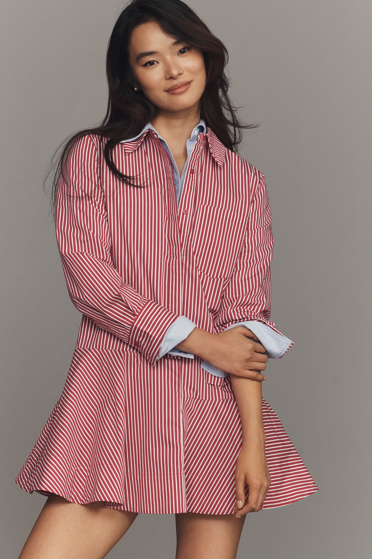 English Factory Long-Sleeve Mini Shirt Dress