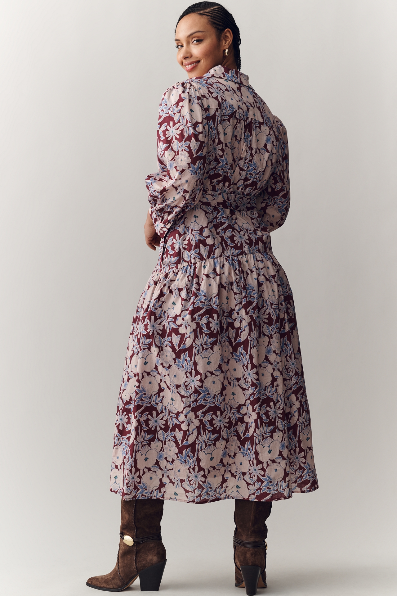 English Factory Long-Sleeve Midi Shirt Dress