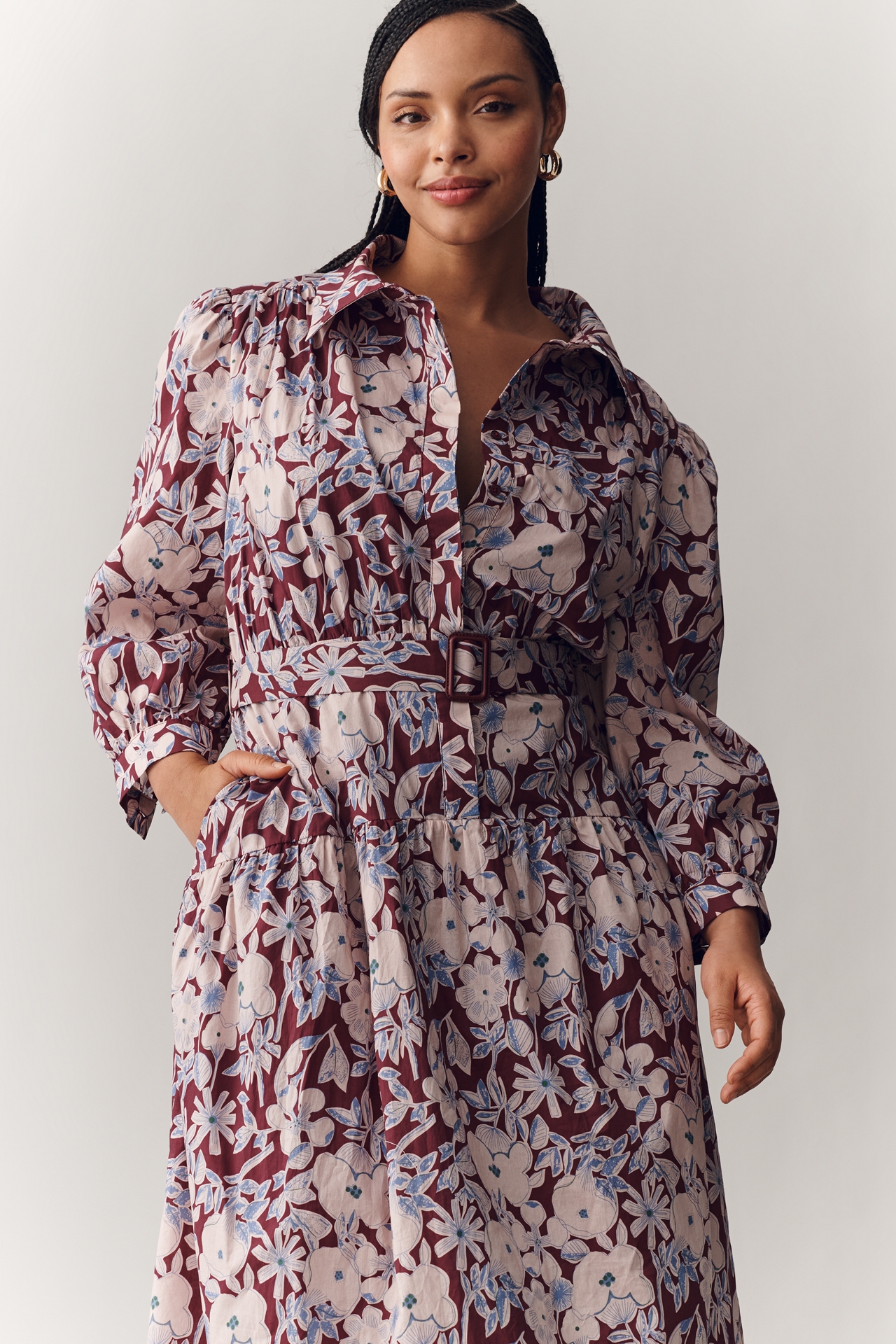 English Factory Long-Sleeve Midi Shirt Dress