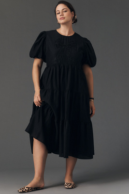 English Factory Short-Sleeve Sheer Midi Shirt Dress