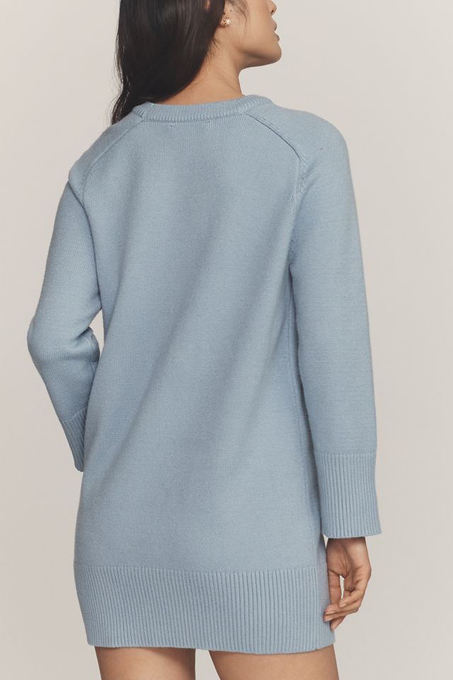 light grey long sleeve dress JOAH BROWN Asymmetrical Form Fitting Rib Button Sweater V Neck Mini Dress | Pearl Grey Luxe Knit main image 0