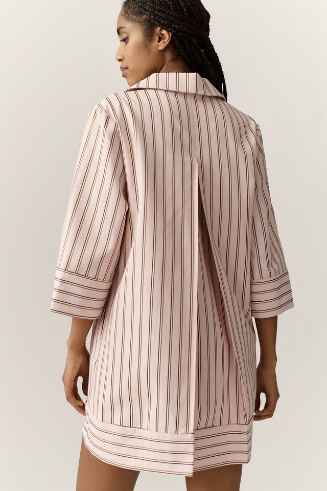 Petite Stripe Collared Mini Dress LIGHT PINK/ BROWN / M-P