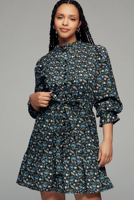 English Factory Long-Sleeve Floral Mini Shirt Dress