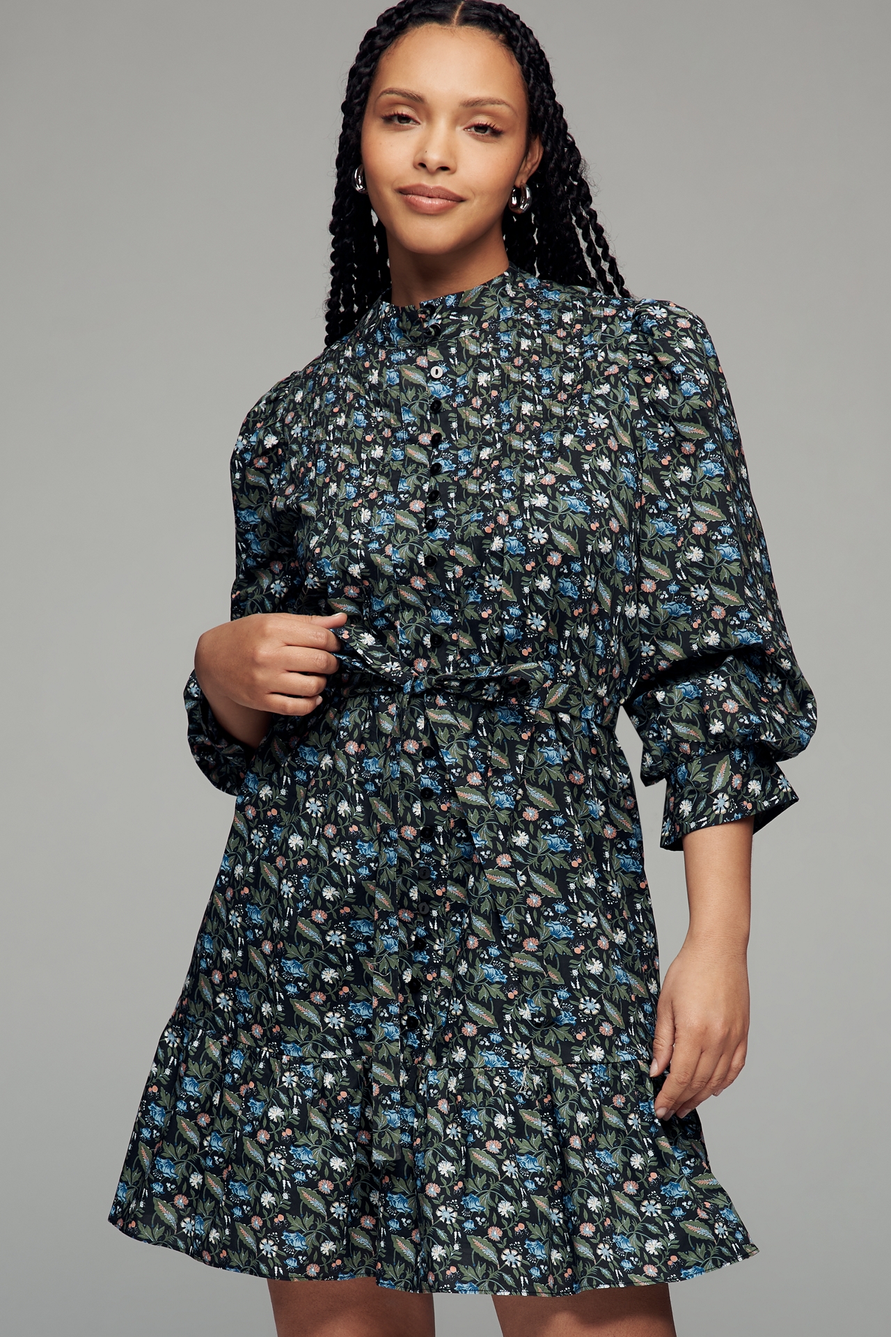 English Factory Long-Sleeve Floral Mini Shirt Dress