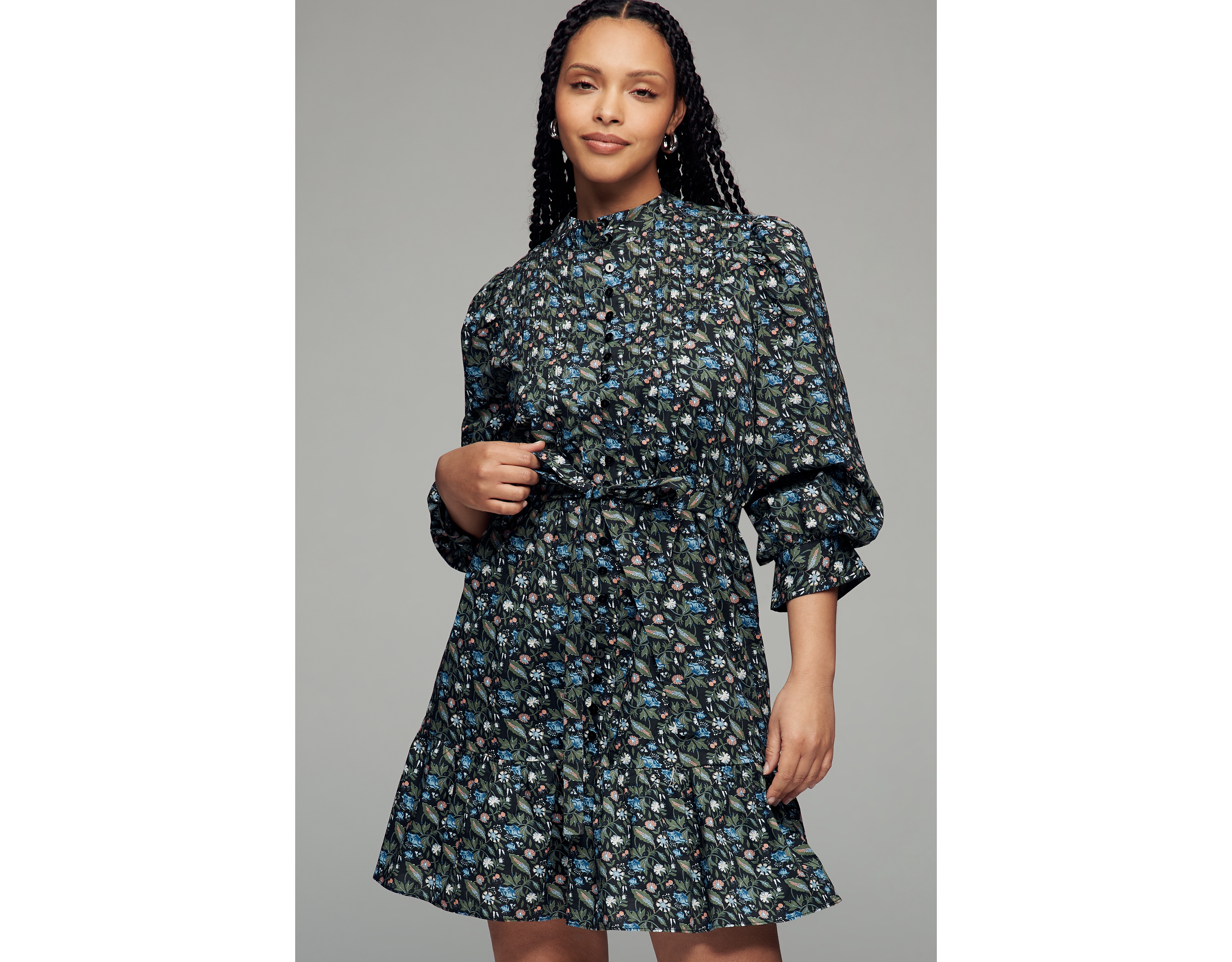English Factory Long-Sleeve Floral Mini Shirtdress