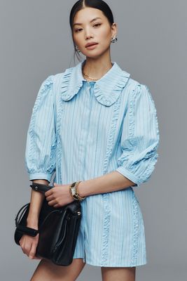 English Factory Cotton Tie-Neck Mini Shirt Dress | Anthropologie