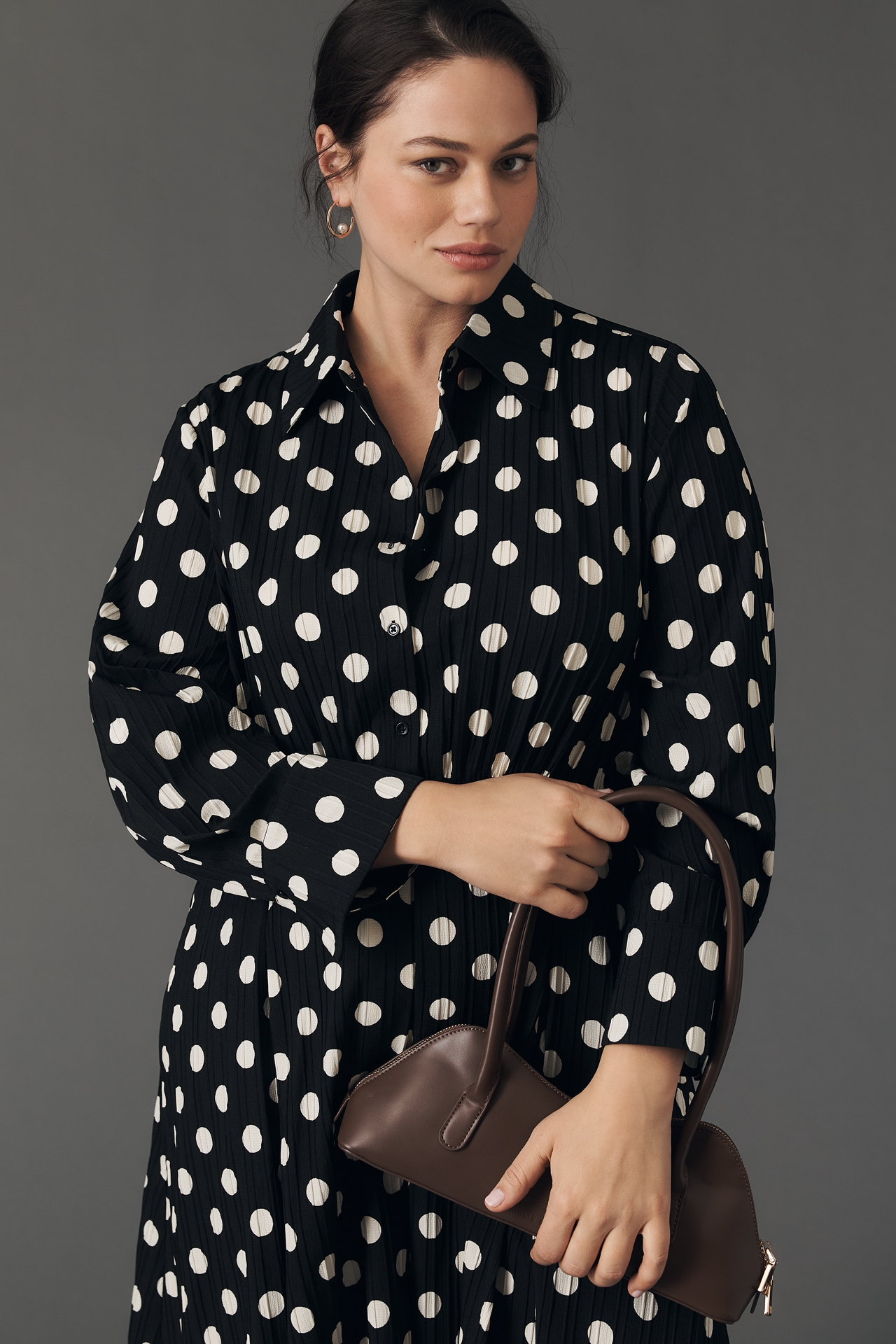 English Factory Polka Dot Midi Shirt Dress
