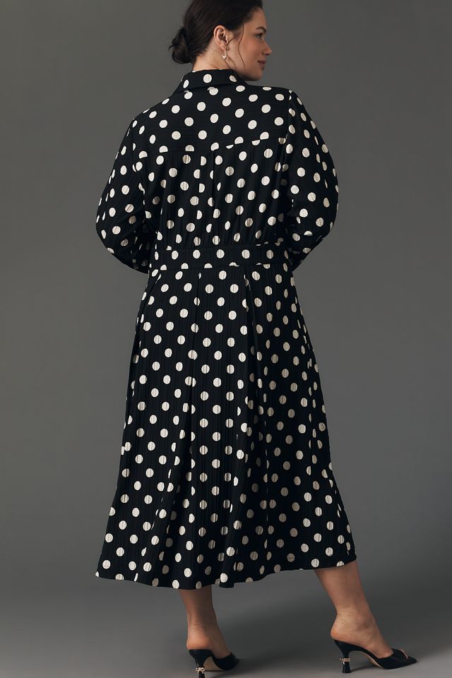 knee length dresses for ladies Polka Dot Midi Shirt Dress