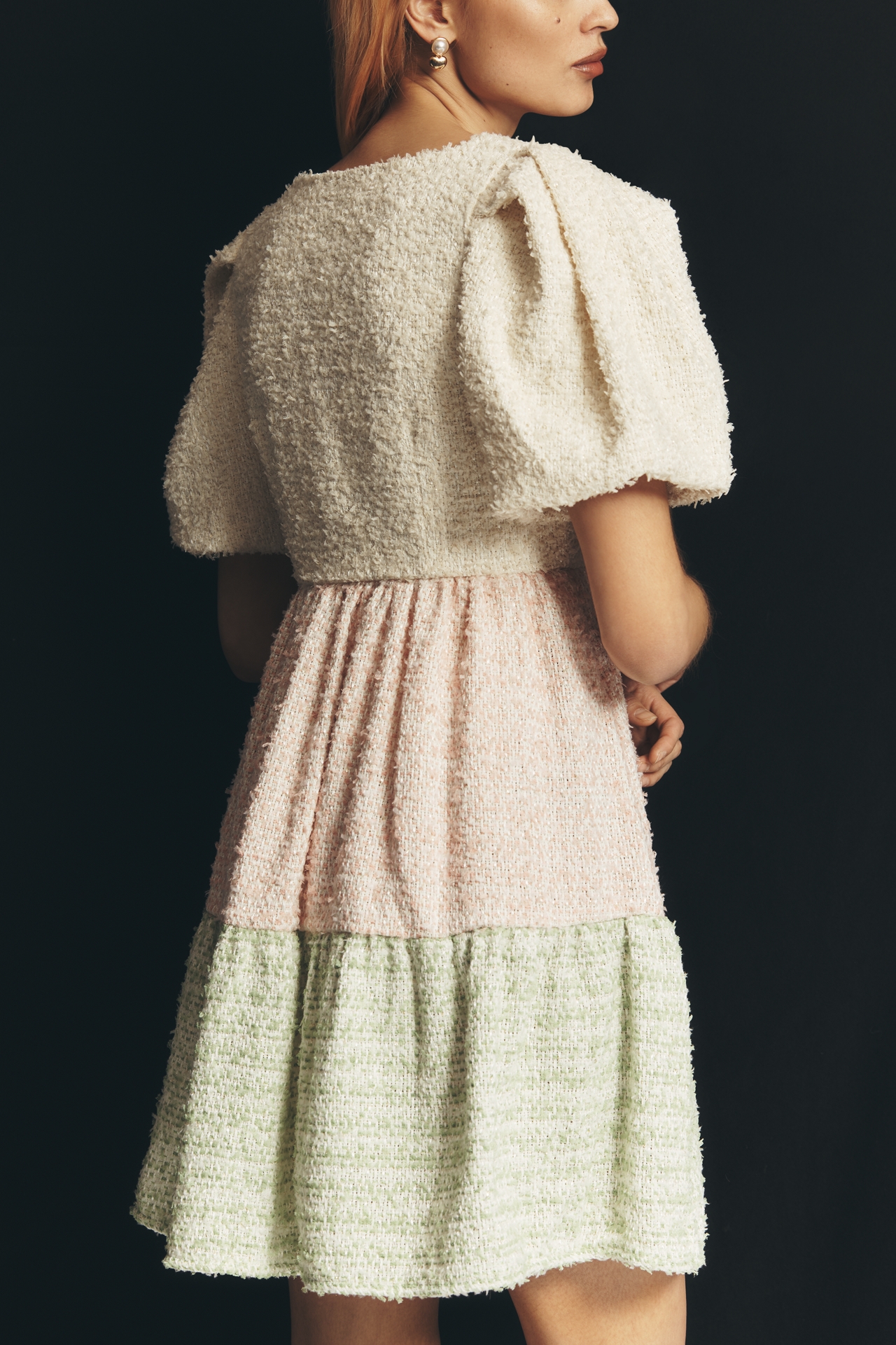 English Factory Puff-Sleeve Colorblock Mini Babydoll Dress