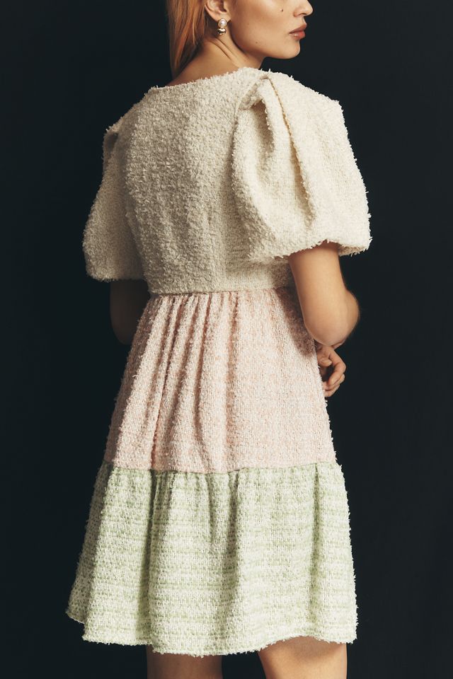 English Factory Puff-Sleeve Colorblock Mini Babydoll Dress #1