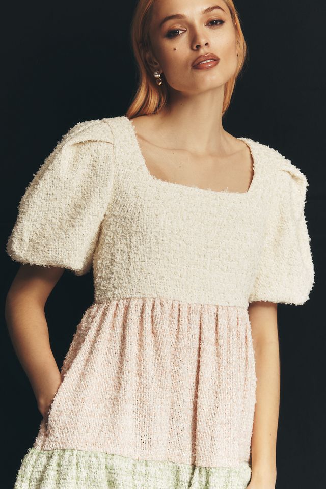 English Factory Puff-Sleeve Colorblock Mini Babydoll Dress #2