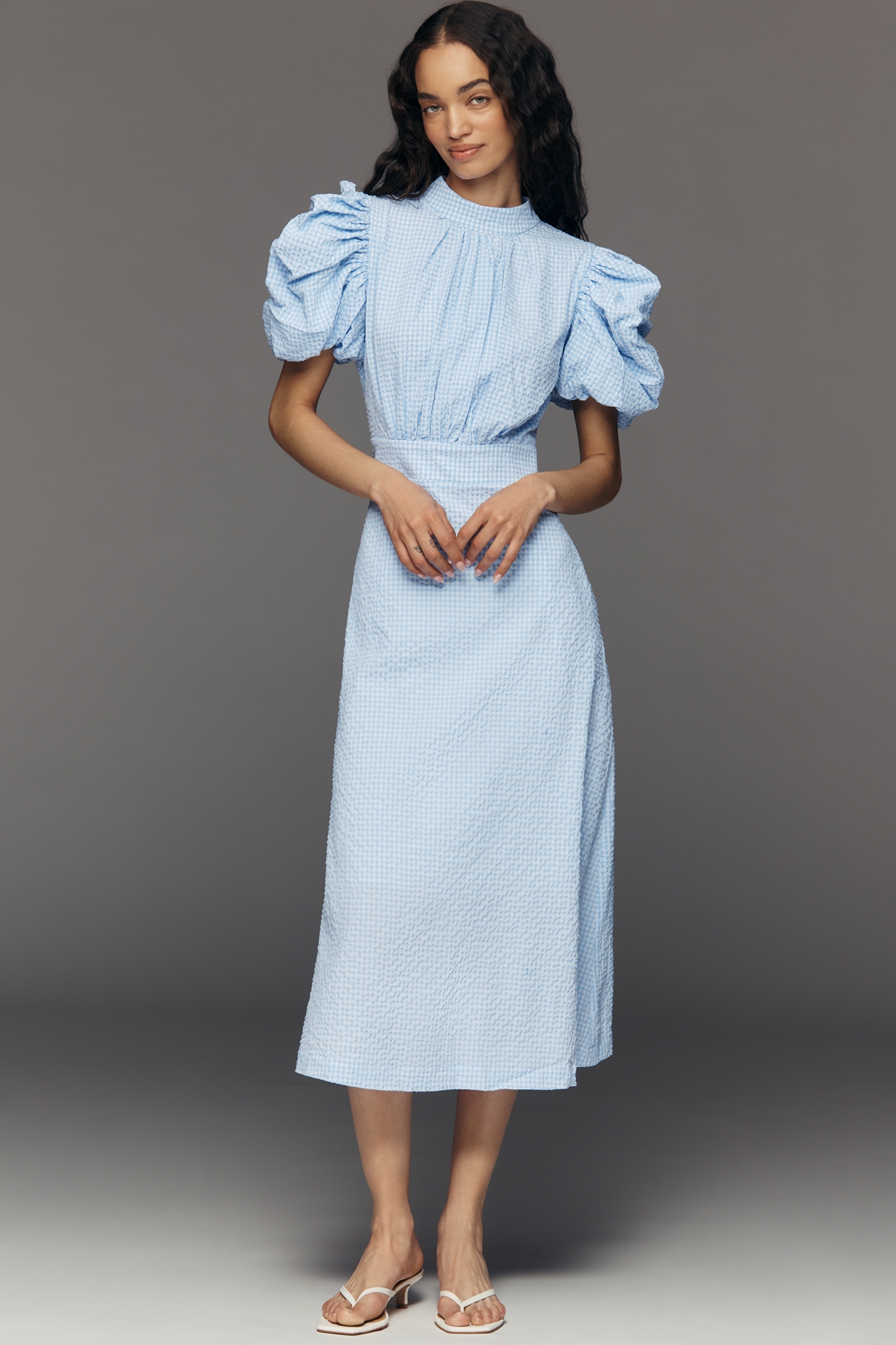 English Factory Puff-Sleeve Midi Dress