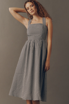 English Factory Sleeveless Square-Neck Gingham Midi Dress | Anthropologie