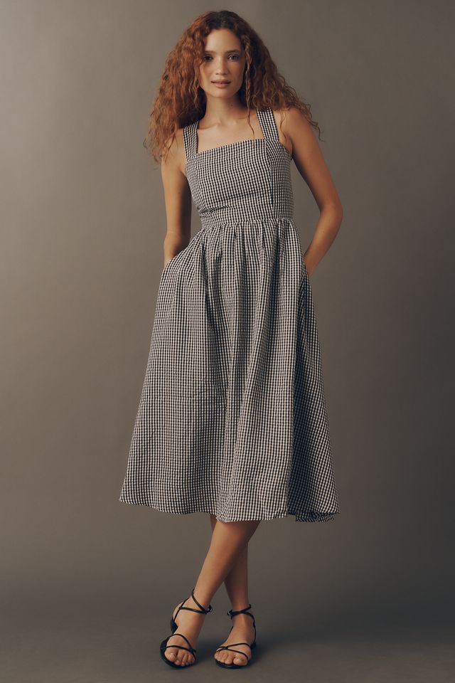English Factory Sleeveless Square-Neck Gingham Midi Dress | Anthropologie