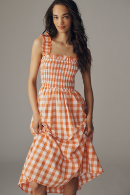 anthropologie green gingham dress Ranna Gill Anthropologie Army Green Plaid Dress with Floral Embroidery –  The Thrifty Hippy main image 0
