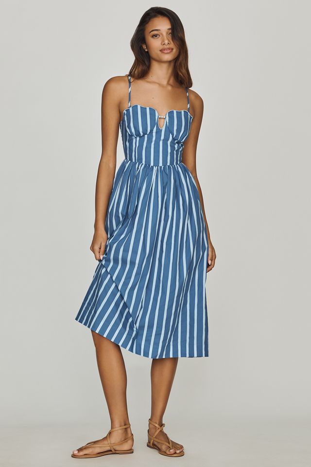 entro blue midi dress Entro Blue Stripe Quarter Sleeve Midi Dress