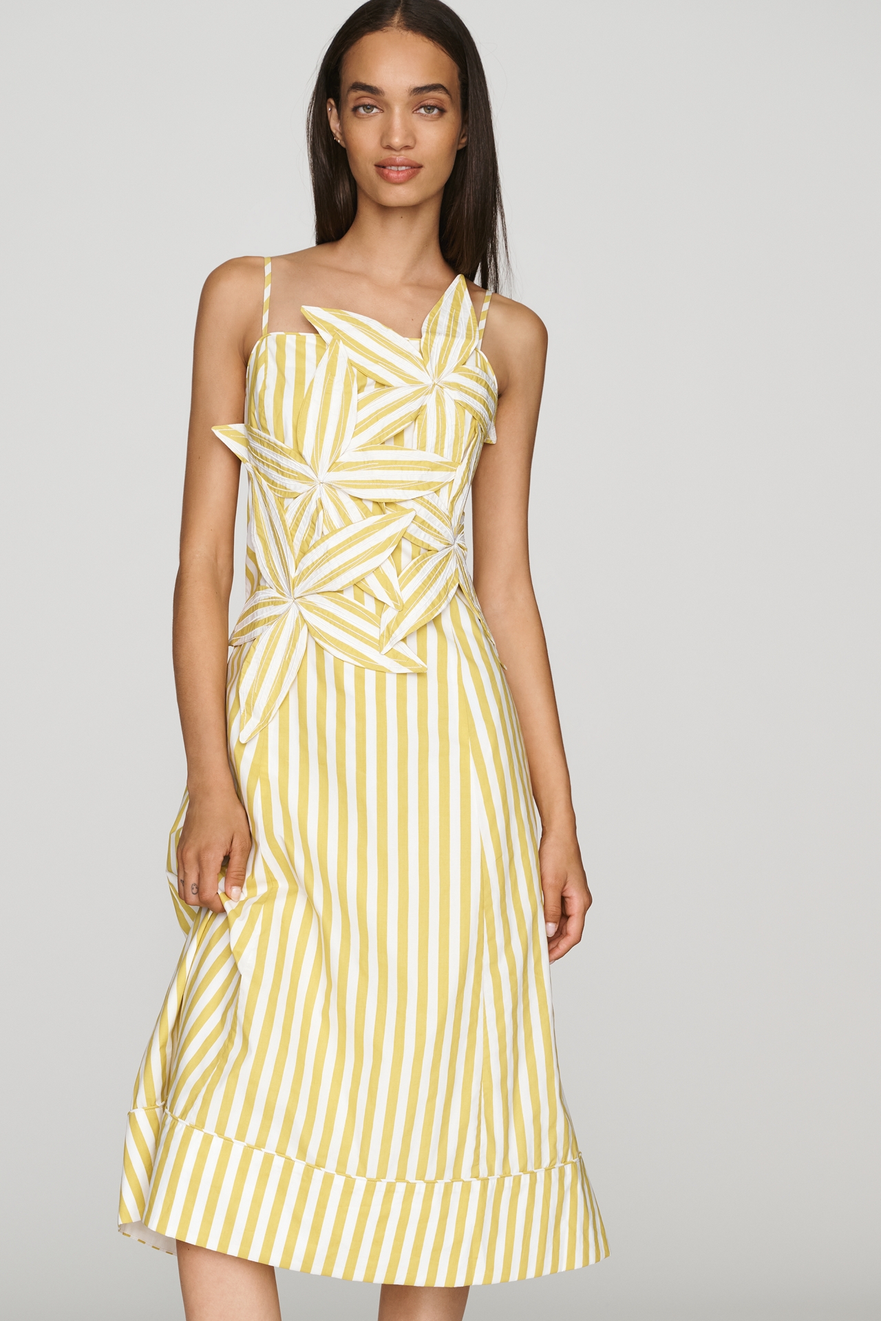 English Factory Floral Appliqué Midi Dress