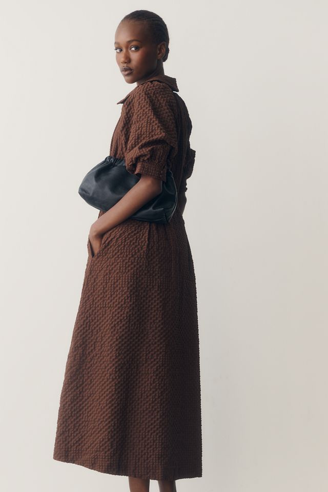 English Factory Puff-Sleeve Textured Midi Shirtdress #1