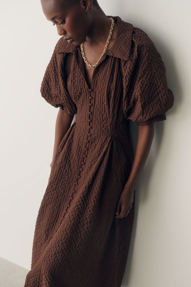 English Factory Puff-Sleeve Textured Midi Shirtdress #2