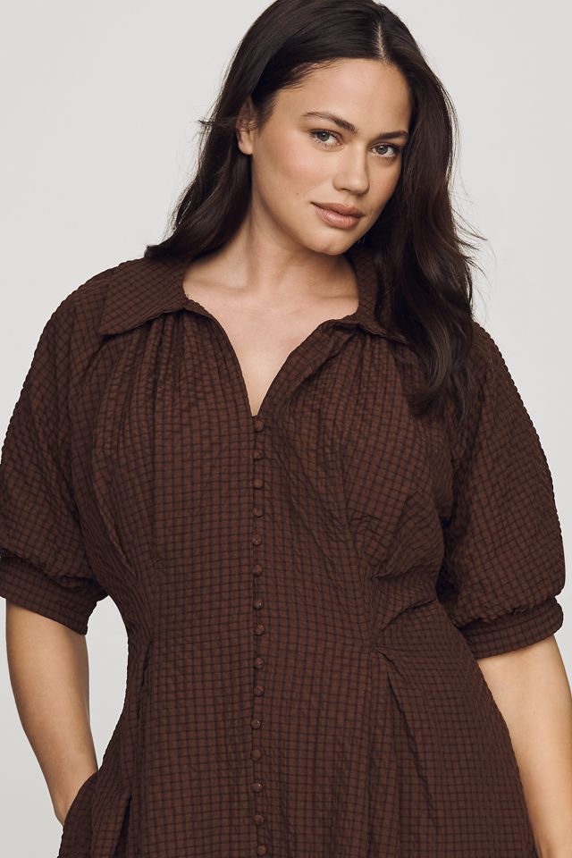 English Factory Puff-Sleeve Textured Midi Shirtdress #5