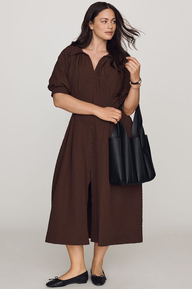 English Factory Puff-Sleeve Textured Midi Shirtdress #4
