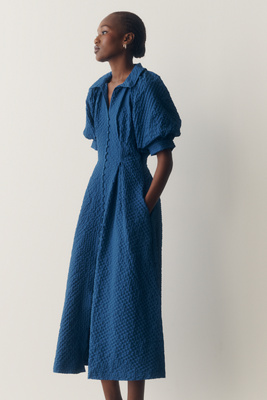 anthropologie blue linen dress Anthropologie Linen Floral Dress Rental