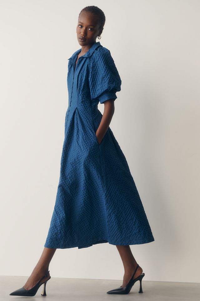 English Factory Hemdkleid mit Puffärmeln und strukturiertem Midi #2