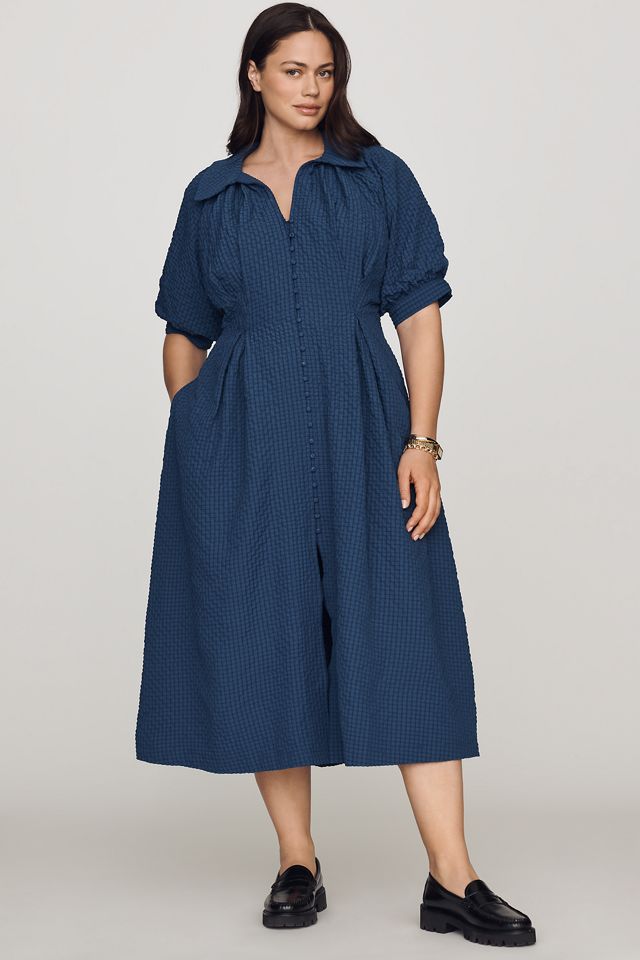 English Factory Hemdkleid mit Puffärmeln und strukturiertem Midi #4