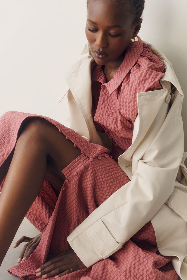 English Factory Puff-Sleeve Textured Midi Shirtdress #1
