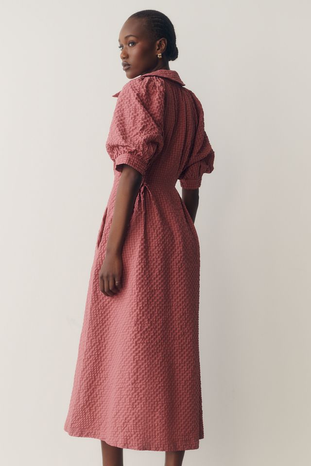 English Factory Puff-Sleeve Textured Midi Shirtdress #2