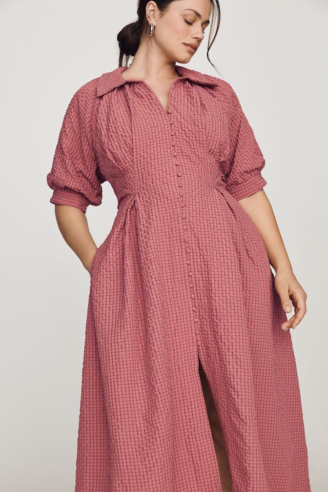 English Factory Puff-Sleeve Textured Midi Shirtdress #5