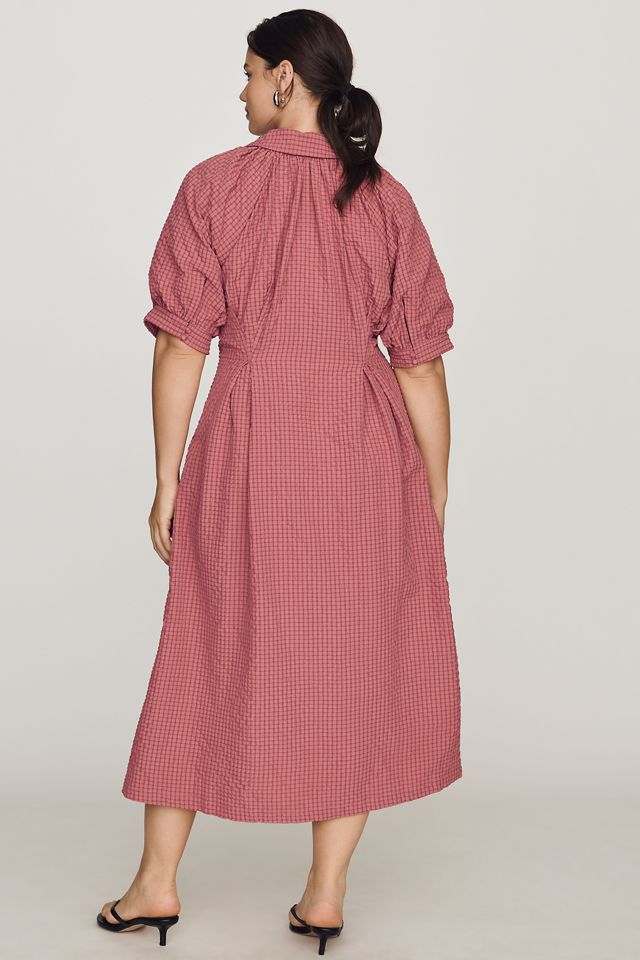English Factory Puff-Sleeve Textured Midi Shirtdress #7
