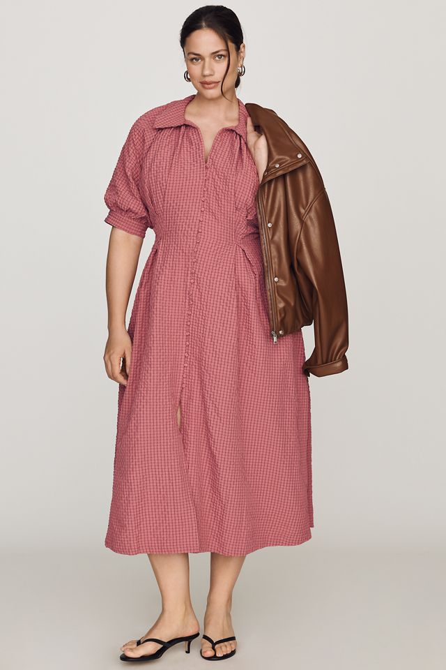 English Factory Puff-Sleeve Textured Midi Shirtdress #4