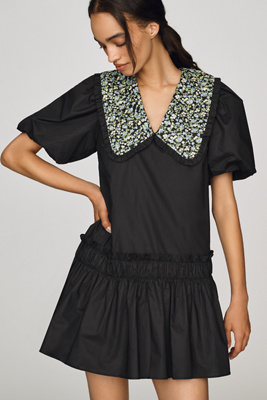 English Factory Floral Collar Drop Waist Mini Dress | Anthropologie