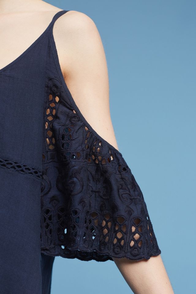 Eyelet Open-Shoulder Swing Dress #1