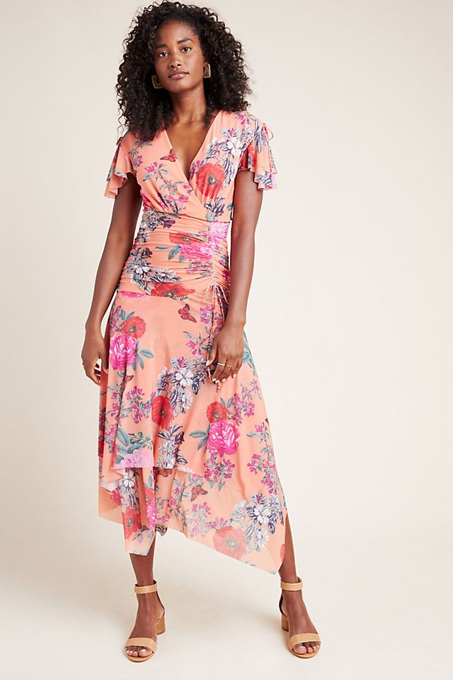 anthropologie midi dress By Sleeveless Ruffled V-Neck Sleeveless Smocked Waist A Maeve Simone Floral Midi Dress
